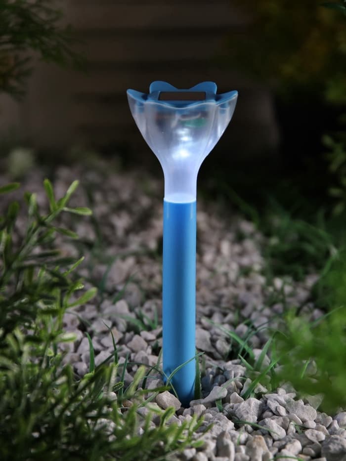 Садовый светильник «Цветок голубой», уличный, на солнечной батарее, 6×29×6 см, 1 LED, свечение белое