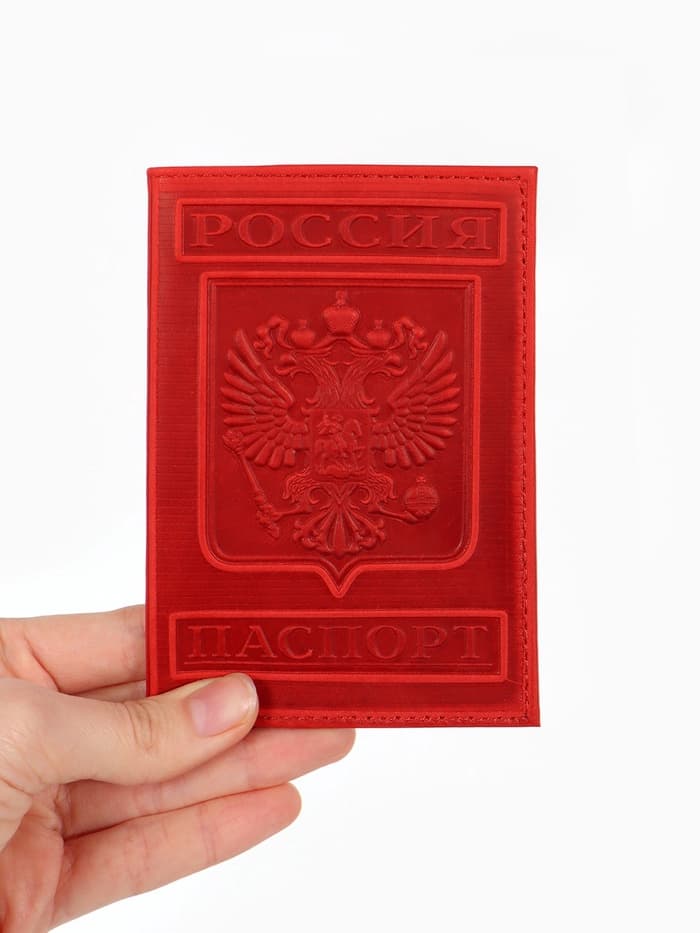 Обложка для паспорта, натуральная кожа, с гербом, красная