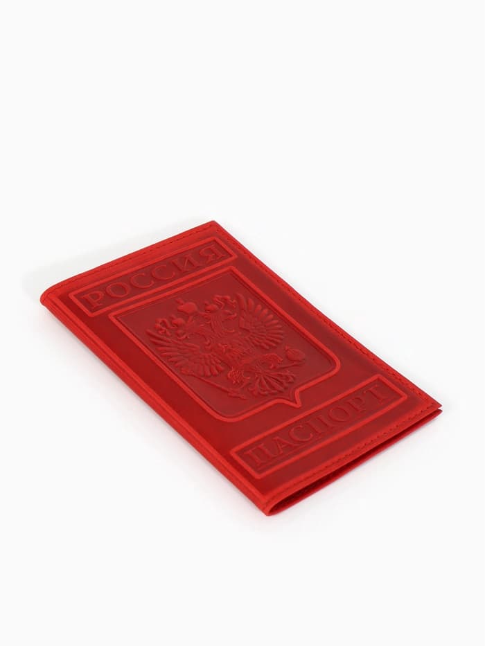 Обложка для паспорта, натуральная кожа, с гербом, красная