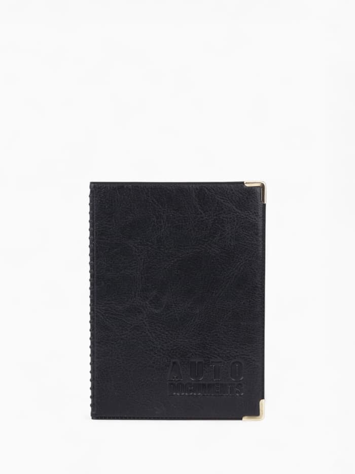 Обложка для автодокументов, с тиснением, уголками, 10.5×0.5×13.5 см, чёрная