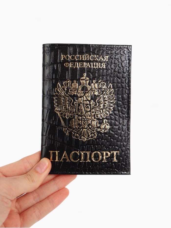 Обложка для паспорта, натуральная кожа, крокодил, тиснение фольгой, чёрная
