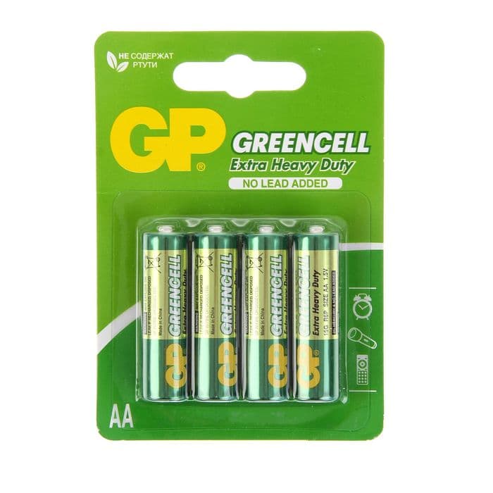 Батарейка солевая GP Greencell Extra Heavy Duty, AA, R6-4BL, 1.5 В, блистер, 4 шт.