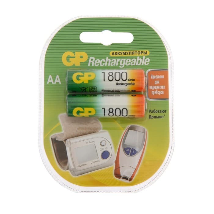 Аккумулятор GP, Ni-Mh, AA, HR6-2BL, 1.2 В, 1800 мАч, блистер, 2 шт.