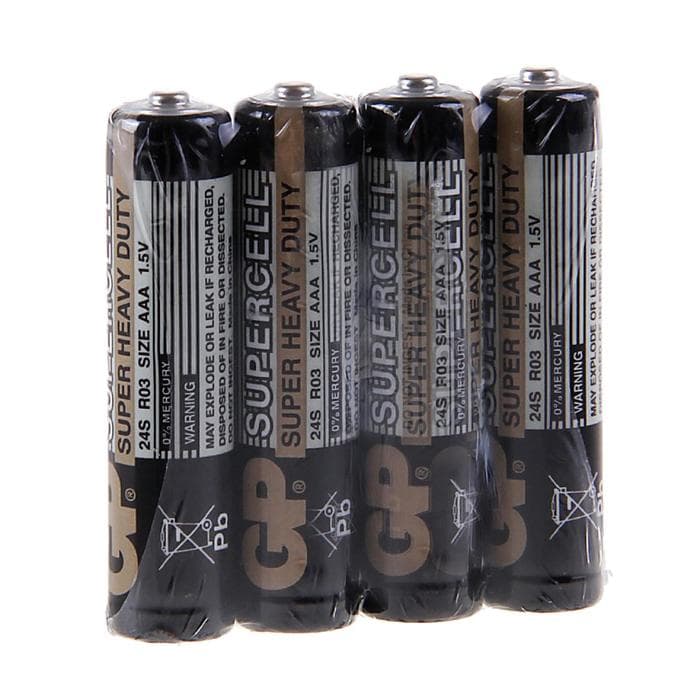 Батарейка солевая GP Supercell Super Heavy Duty, AAA, R03-4S, 1.5 В, спайка, 4 шт.