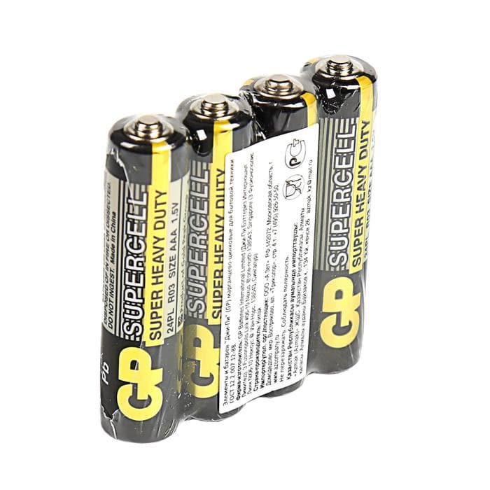 Батарейка солевая GP Supercell Super Heavy Duty, AAA, R03-4S, 1.5 В, спайка, 4 шт.