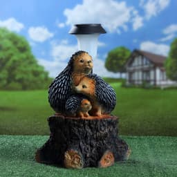 Садовая фигура - фонарь из полистоуна «Три ежа на пне», 27×26×34 см