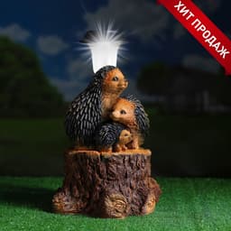 Садовая фигура - фонарь из полистоуна «Три ежа на пне», 27×26×34 см