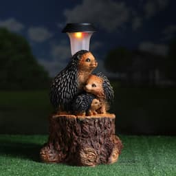 Садовая фигура - фонарь из полистоуна «Три ежа на пне», 27×26×34 см