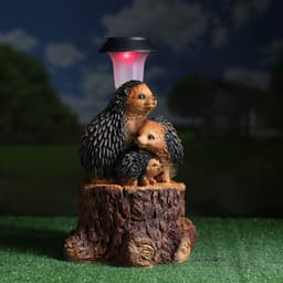 Садовая фигура - фонарь из полистоуна «Три ежа на пне», 27×26×34 см