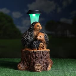 Садовая фигура - фонарь из полистоуна «Три ежа на пне», 27×26×34 см