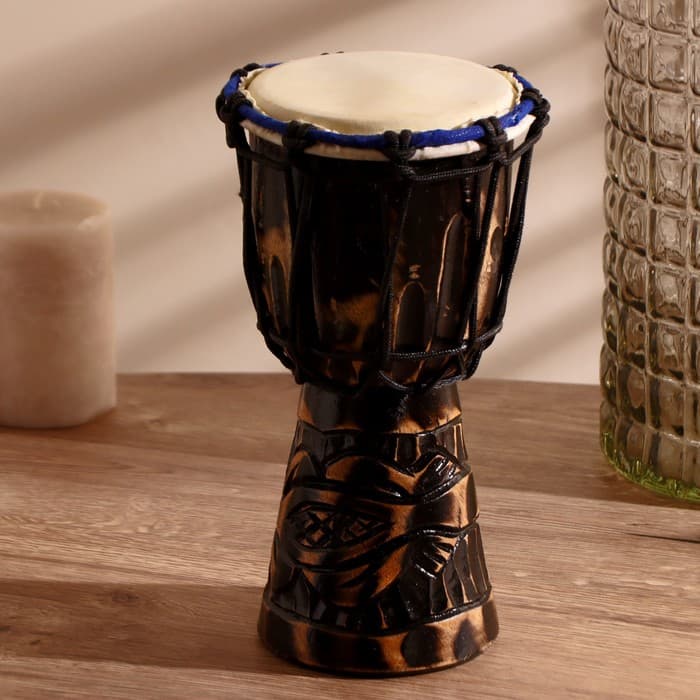 Сувенирный музыкальный инструмент барабан джембе «Тёмный», 26×14×14 см, МИКС