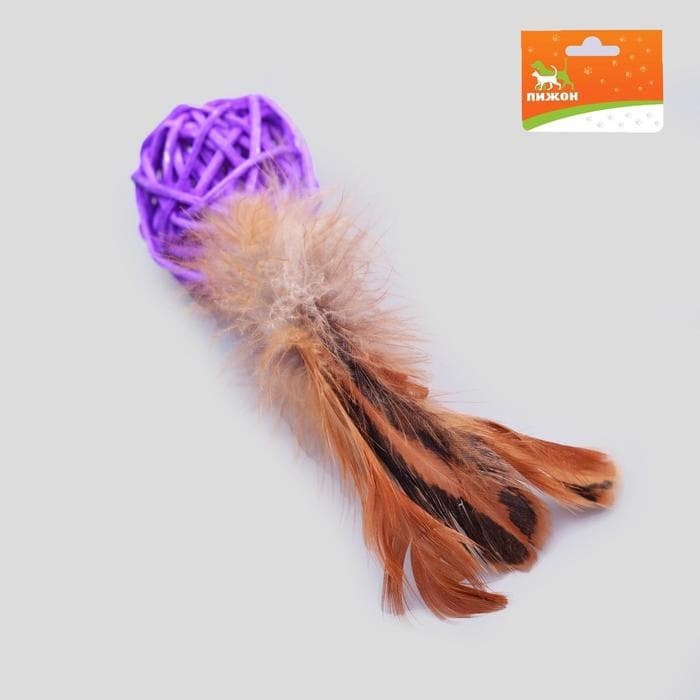 Игрушка для кошек «Шар из лозы с пером», 3.8 см, микс цветов