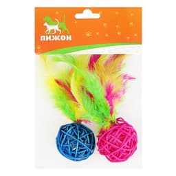 Игрушка для кошек «Шар из лозы с пером», 3.8 см, микс цветов