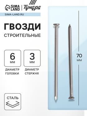 Гвозди ТУНДРА, строительные, ГОСТ 4028-63, без покрытия, 3×70 мм, 25 кг