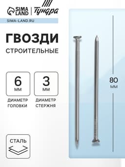 Гвозди ТУНДРА, строительные, ГОСТ 4028-63, без покрытия, 3×80 мм, 25 кг