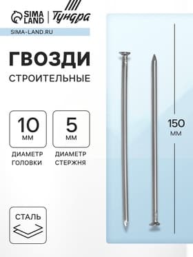 Гвозди ТУНДРА, строительные, ГОСТ 4028-63, без покрытия, 5×150 мм, 25 кг