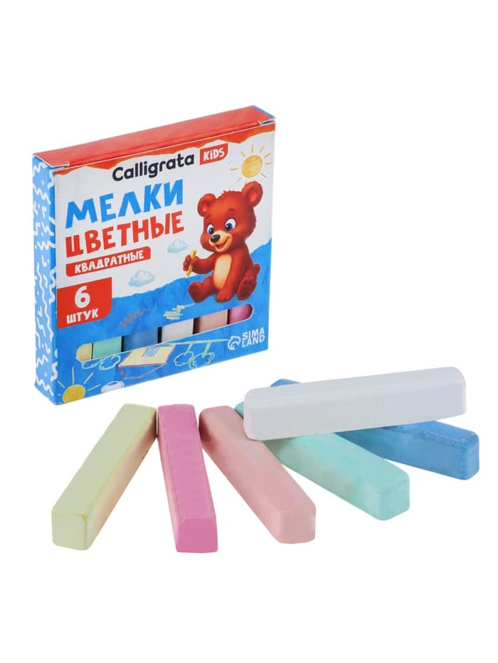 Мелки цветные Calligrata kids, набор 6 штук, квадратные, МИКС
