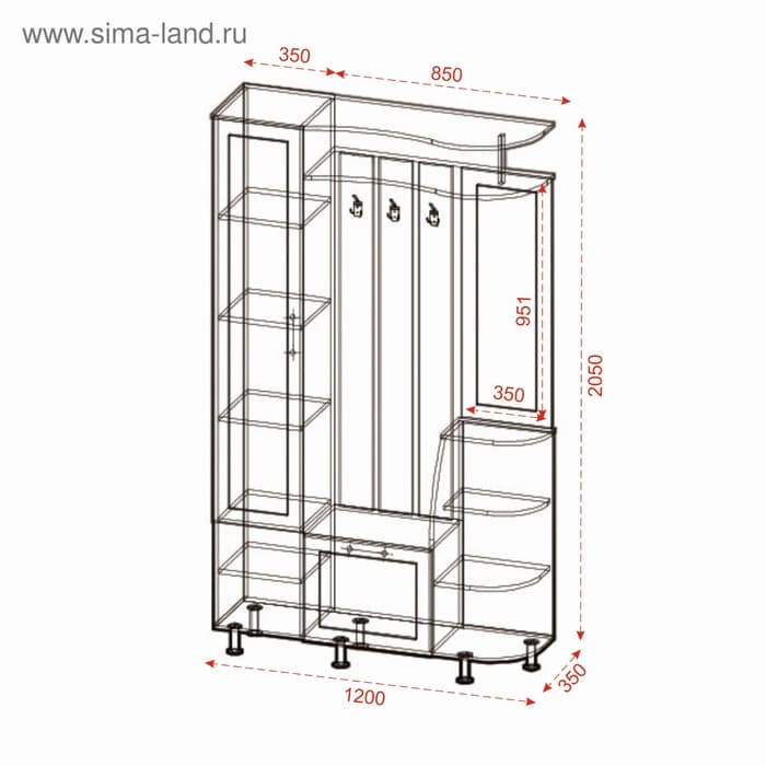 Прихожая «Ксения - 2», левая, 2050×1200×350 мм, цвет венге/дуб молочный