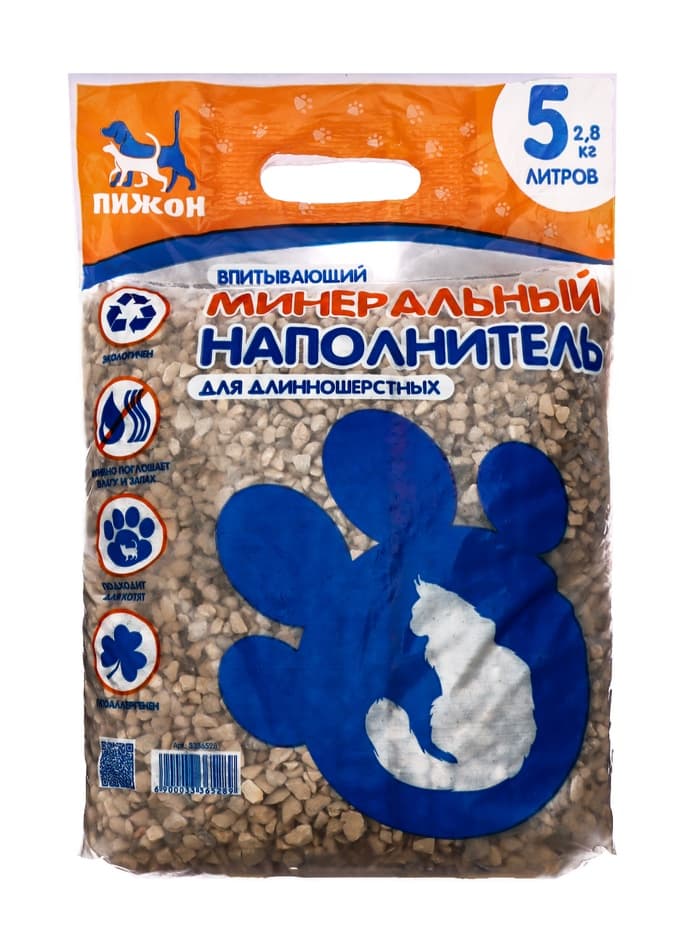 Наполнитель минеральный впитывающий «Пижон» для длинношерстных кошек, 5 л