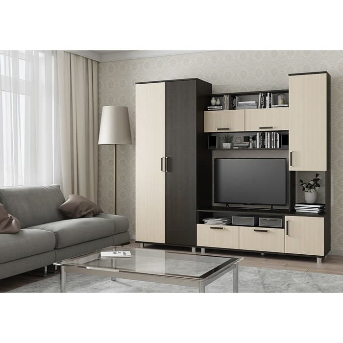 Гостиная «София-3», 2000×2200×500 мм, цвет венге/дуб молочный