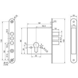 Замок врезной BORDER ЗВ 1-2/11 89400, б/ручки