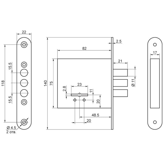 Замок врезной BORDER ЗВ 8-6/03 б/о 80500, б/ручки