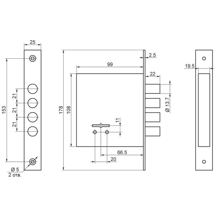 Замок врезной BORDER ЗВ 8-8М/13 81000, б/о, б/ручки