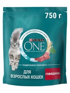 Сухой корм ONE для кошек, говядина с цельными злаками, 750 г