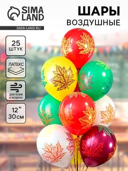 Воздушные шары латексные 12" «Осенние листья», 25 шт., 5-сторонние, МИКС