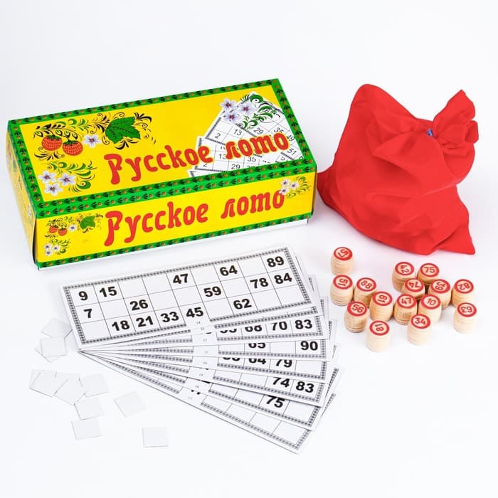 Русское лото «На каждый день», 24 карточки, 90 бочонков из дерева, 20 фишек