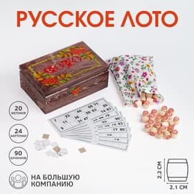 Русское лото деревянное, игра настольная «Роспись», в подарочной шкатулке, с бочонками