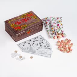 Русское лото деревянное, игра настольная «Роспись», в подарочной шкатулке, с бочонками