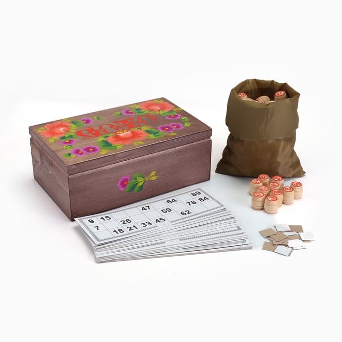 Русское лото деревянное, игра настольная «Роспись», в подарочной шкатулке, с бочонками