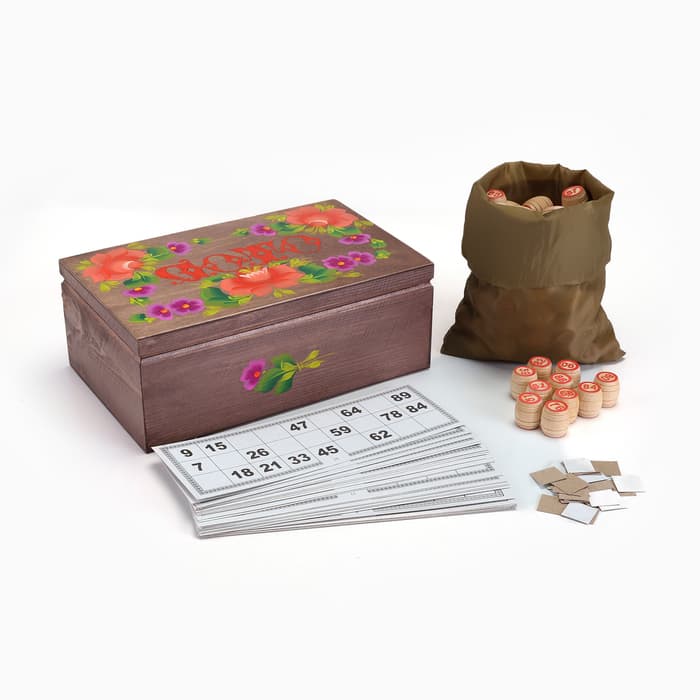 Русское лото деревянное, игра настольная «Роспись», в подарочной шкатулке, с бочонками