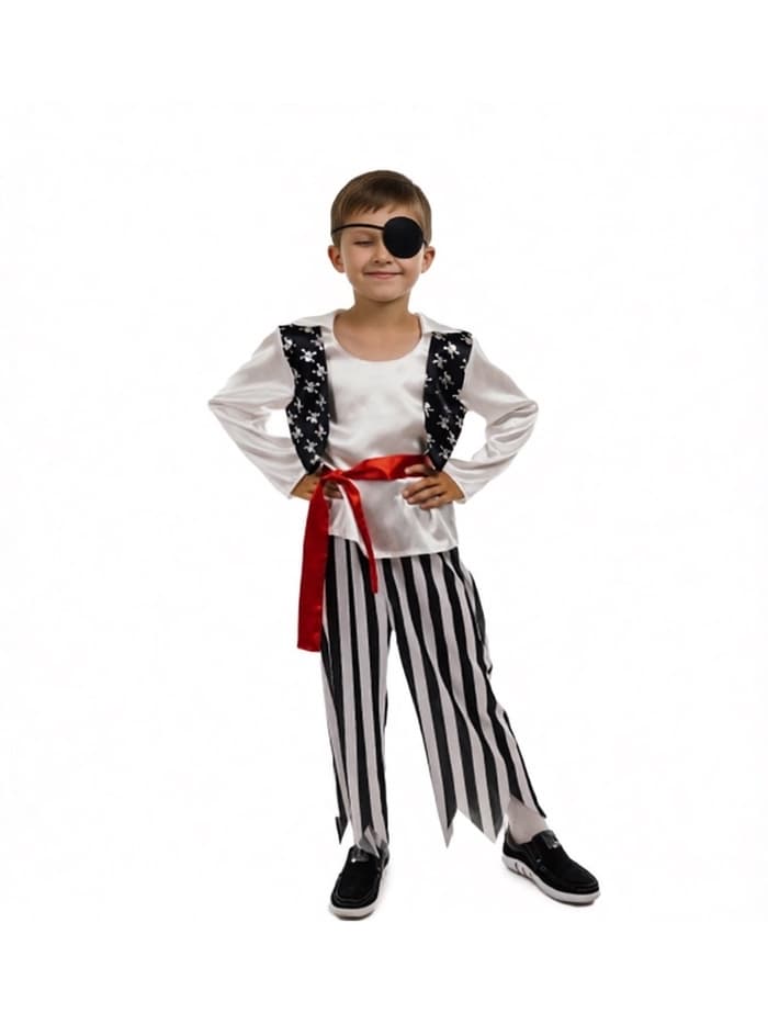 Карнавальный костюм «Пират», шляпа, повязка, рубашка, пояс, штаны, р. 28, рост 110 см