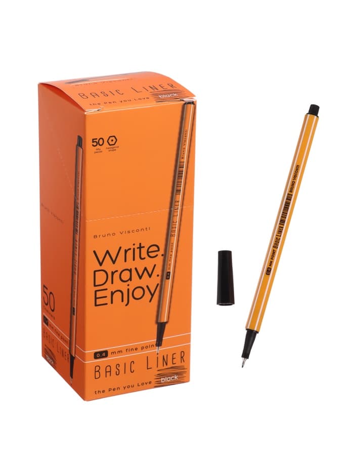 Ручка капиллярная BrunoVisconti. Basic FINELINER, чёрный стержень, узел 0.4 мм