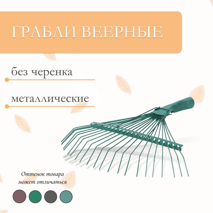 Грабли веерные, проволочные, 22 зубца, металл, тулейка 30 мм, без черенка, МИКС