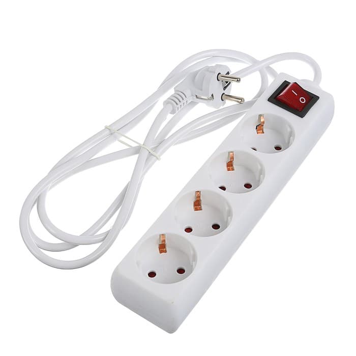 Удлинитель Luazon Lighting, 4 розетки, 1.8 м, 10 А, 2200 Вт, 3×1.5 мм2, заземление, выключатель