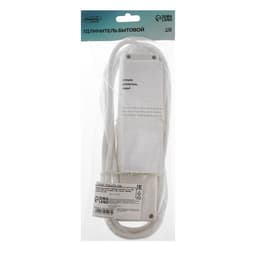 Удлинитель Luazon Lighting, 4 розетки, 3 м, 10 А, 2200 Вт, 3×1.5 мм2, с заземлением, с выключателем, белый