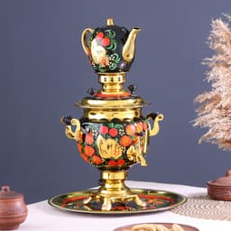 Набор посуды «Хохлома», 3 предмета: самовар 3 л, заварочный чайник 0.7 л, поднос