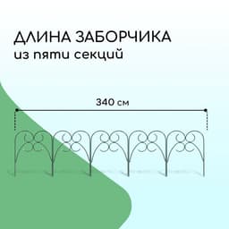 Ограждение декоративное, 75×340 см, 5 секций, металл, зелёное, «Садовод»