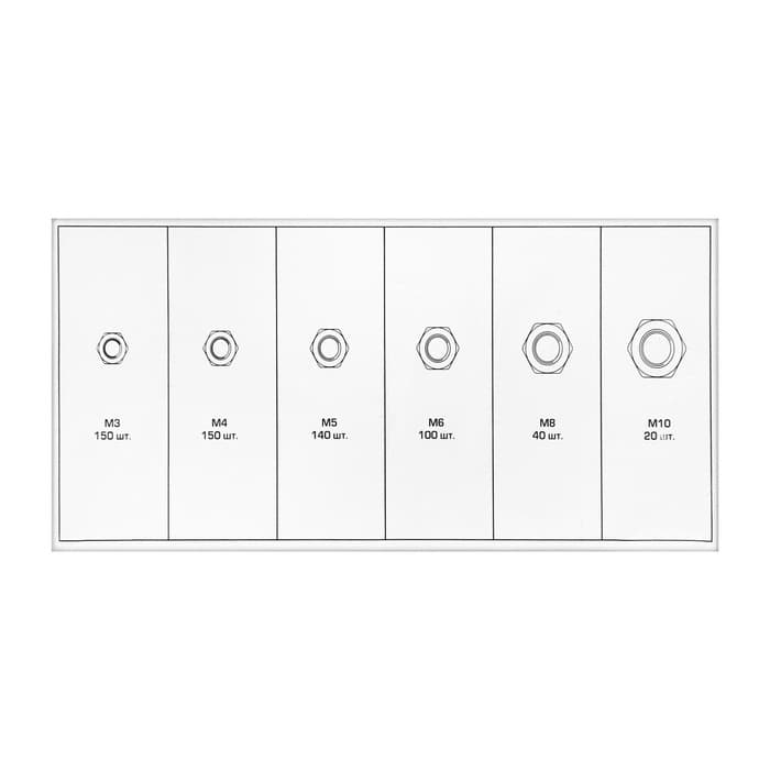 Набор гаек шестигранных ТУНДРА krep, 600 предметов