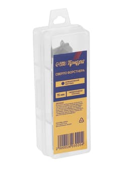 Сверло Форстнера ТУНДРА, твердосплавные пластины, цилиндрический хвостовик, 15 мм