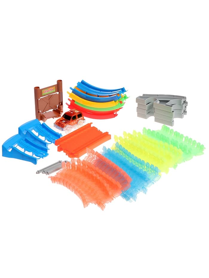 Автотрек «Магический Трек», гибкий, светится в темноте, 132/145 детали, мёртвая петля, МИКС