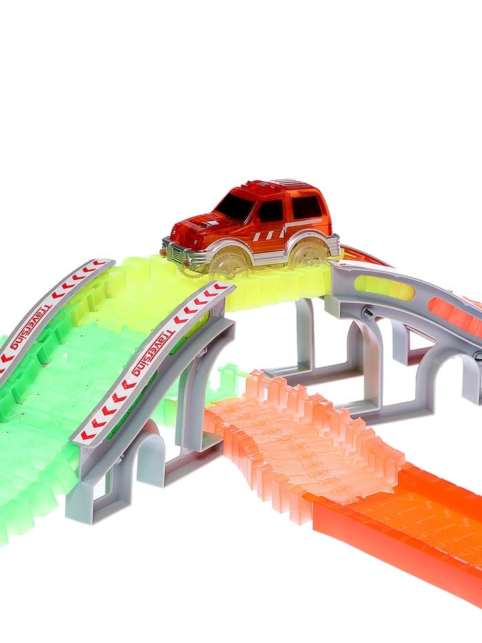 Автотрек «Магический Трек», гибкий, светится в темноте, 132/145 детали, мёртвая петля, МИКС