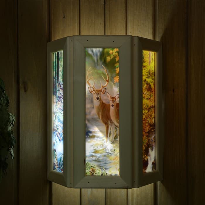 Абажур для бани и сауны «Олени», липа, 33×29×16 см, настенный, со вставками из стекла, «Добропаровъ»