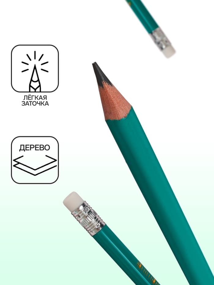 Карандаш чернографитный Calligrata, НВ, с ластиком, трёхгранный, пластиковый, зелёный корпус