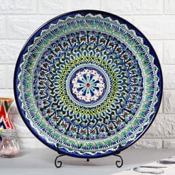Ляган узбекский Риштанская Керамика «Узоры», d=42 см, синий