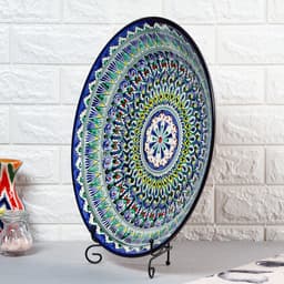 Ляган узбекский Риштанская Керамика «Узоры», d=42 см, синий