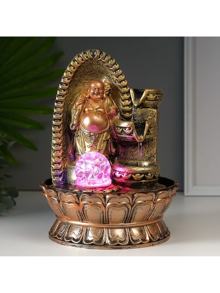 Фонтан настольный с подсветкой «Хотей в арке с водопадом», от сети, 28.5×20×20 см